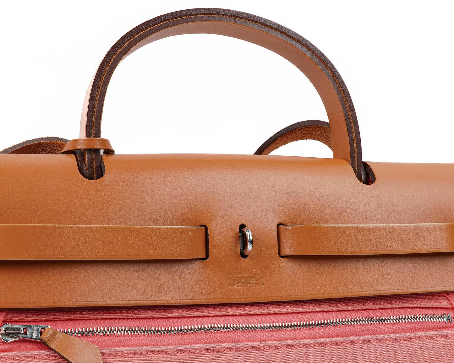 Hermès Herbag Zip 31 PM aus Vache Hunter Naturel Rose Azalee Canvas mit Palladium-Hardware