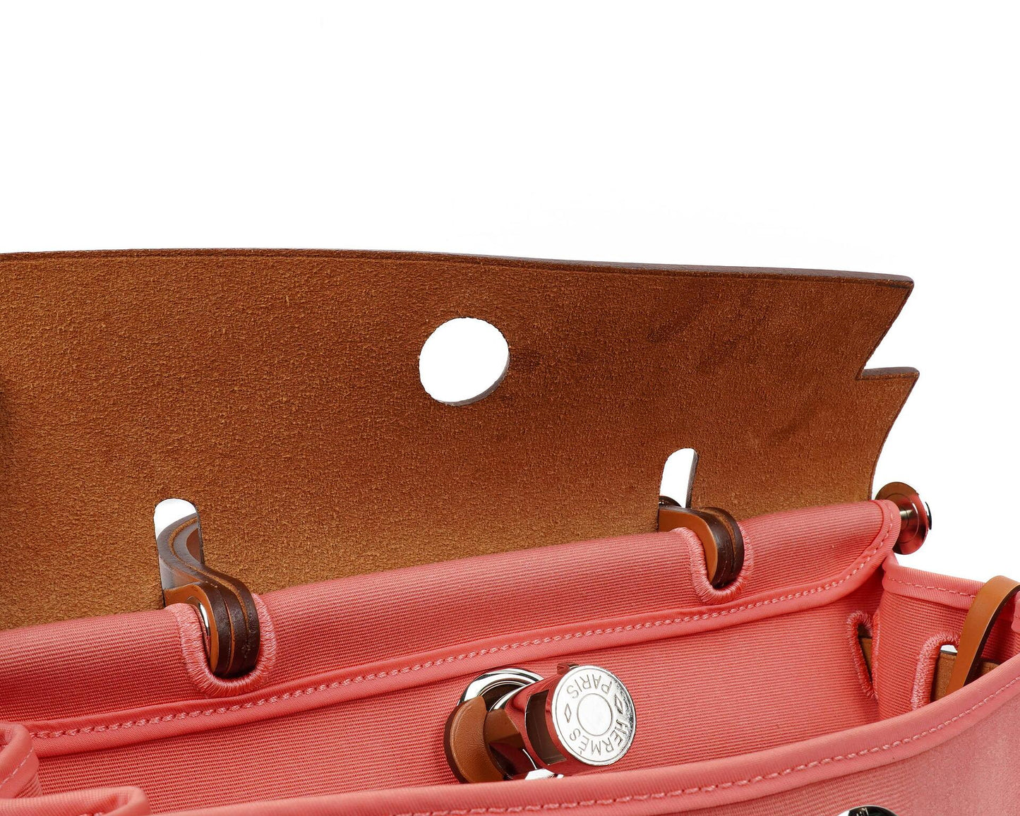 Hermès Herbag Zip 31 PM aus Vache Hunter Naturel Rose Azalee Canvas mit Palladium-Hardware