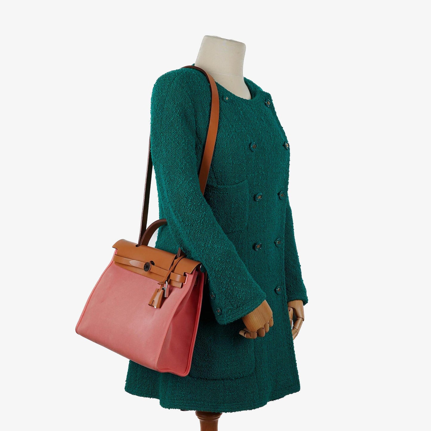 Hermès Herbag Zip 31 PM aus Vache Hunter Naturel Rose Azalee Canvas mit Palladium-Hardware