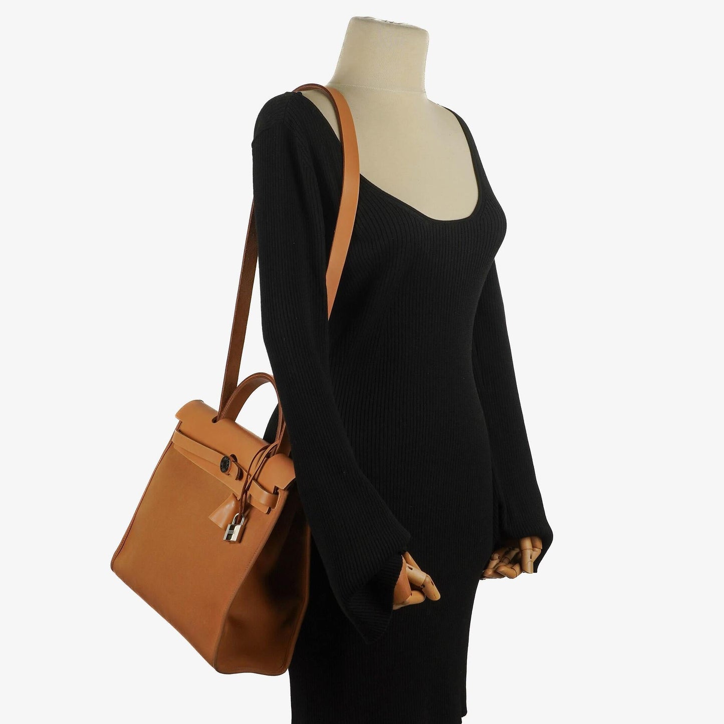Hermès Herbag Zip 31 PM aus Vache Hunter Canvas in Dune/Sable Naturel und Orange mit Palladium-Hardware