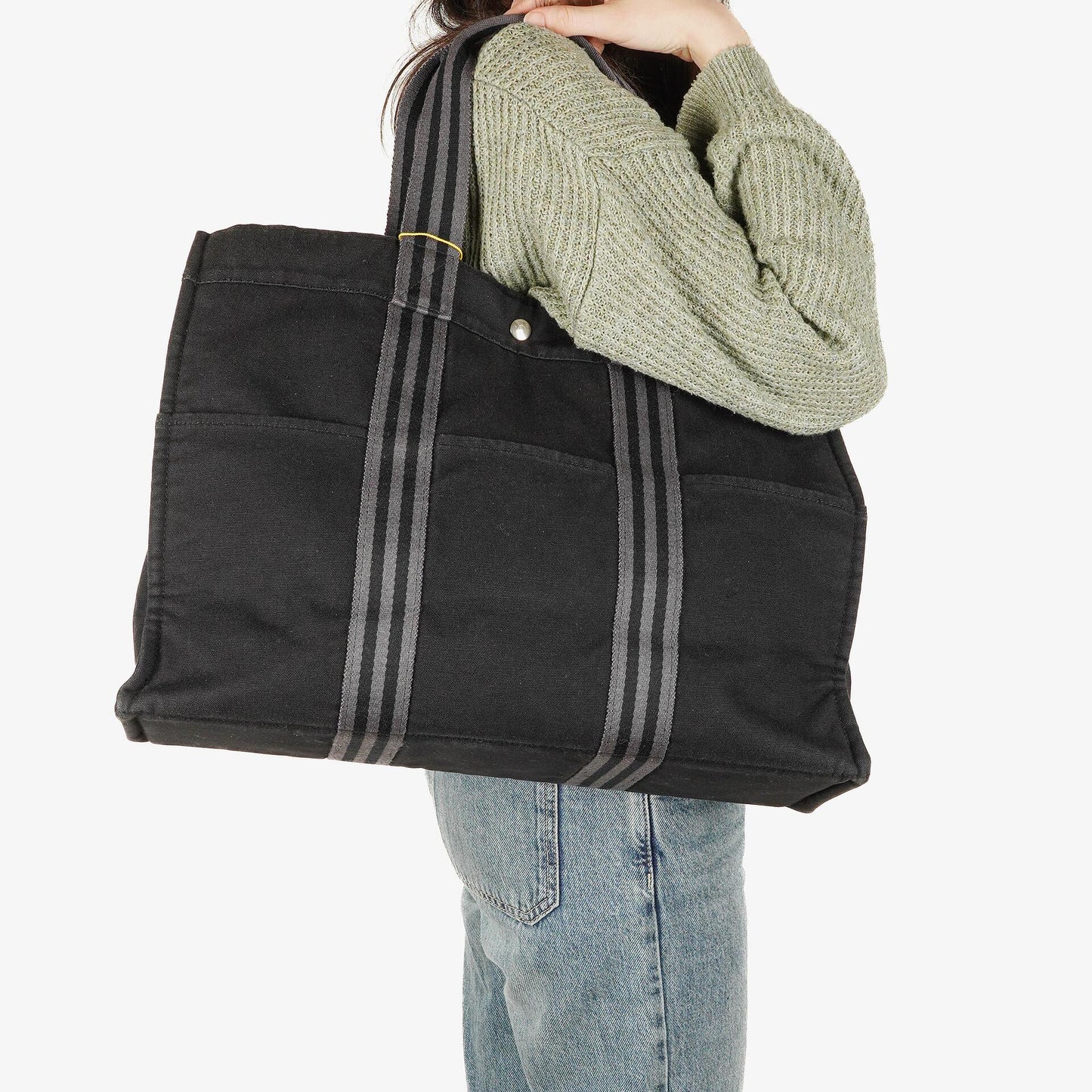 Hermès Herline MM Tote Tasche aus schwarzem Canvas