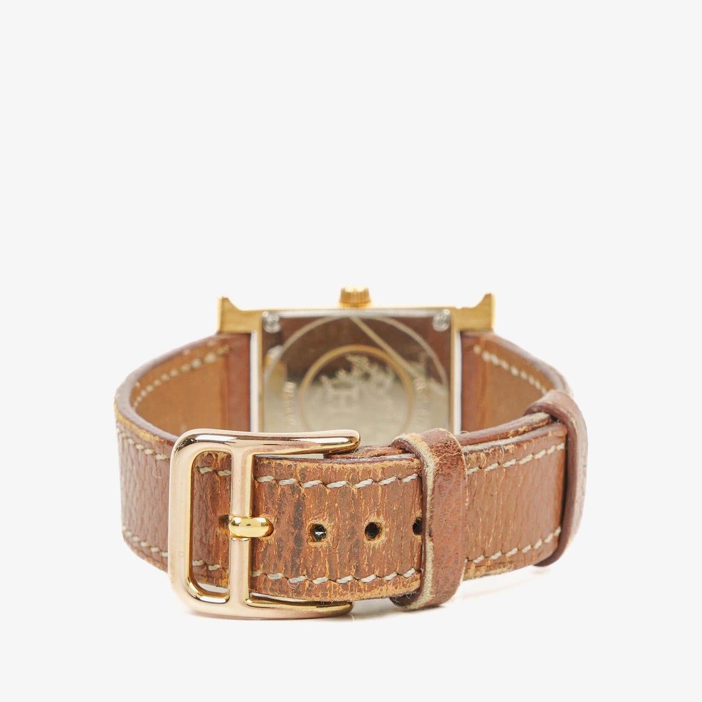 Hermès Heure H PM 21 mm Quarzuhr, vergoldet und braunes Leder, HH1.210