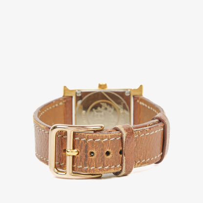 Hermès Heure H PM 21 mm Quarzuhr, vergoldet und braunes Leder, HH1.210