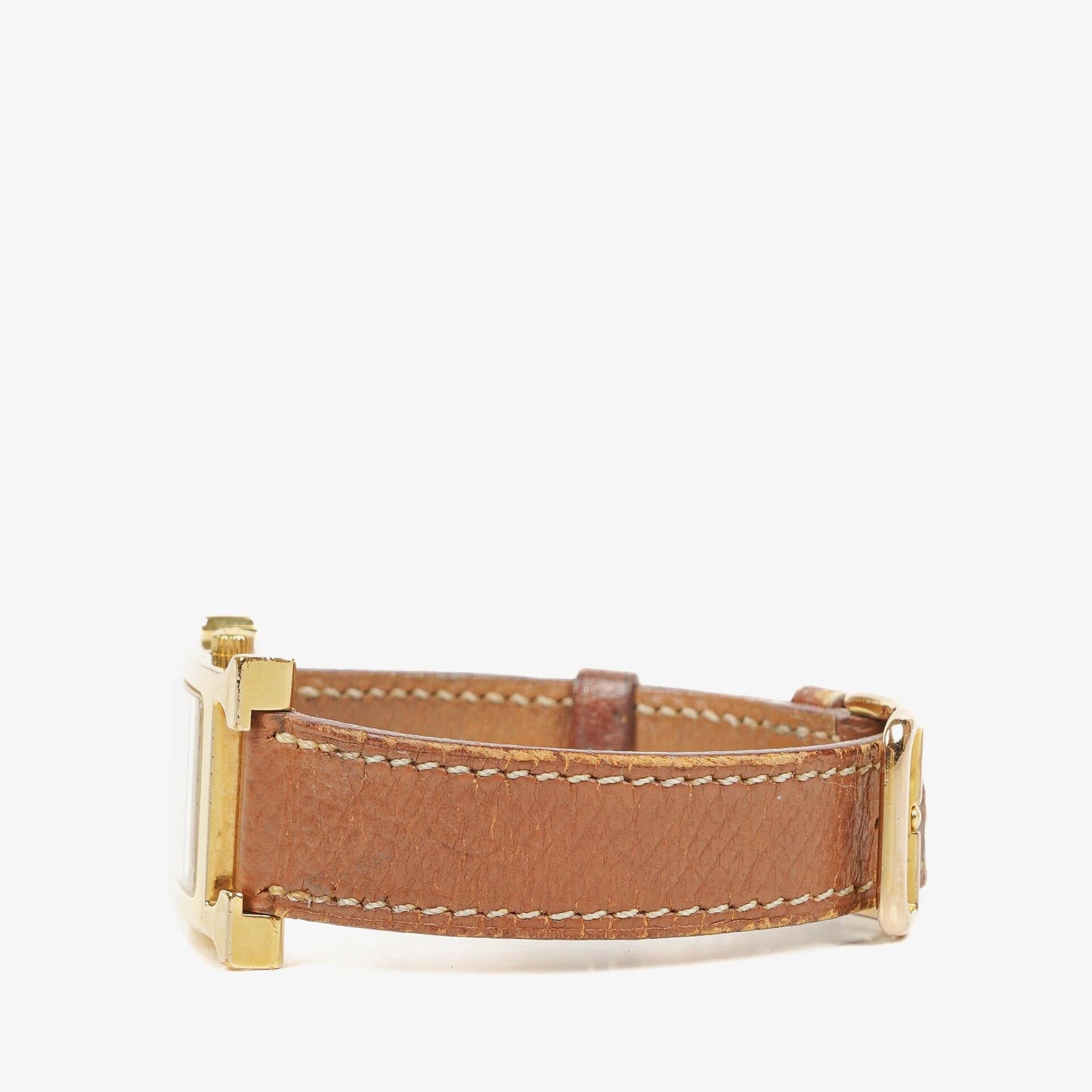 Hermès Heure H PM 21 mm Quarzuhr, vergoldet und braunes Leder, HH1.210