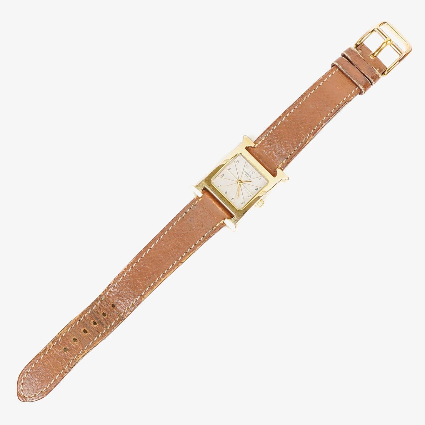 Hermès Heure H PM 21 mm Quarzuhr, vergoldet und braunes Leder, HH1.210