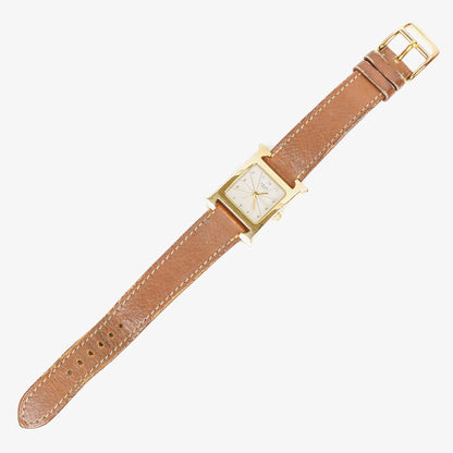 Hermès Heure H PM 21 mm Quarzuhr, vergoldet und braunes Leder, HH1.210
