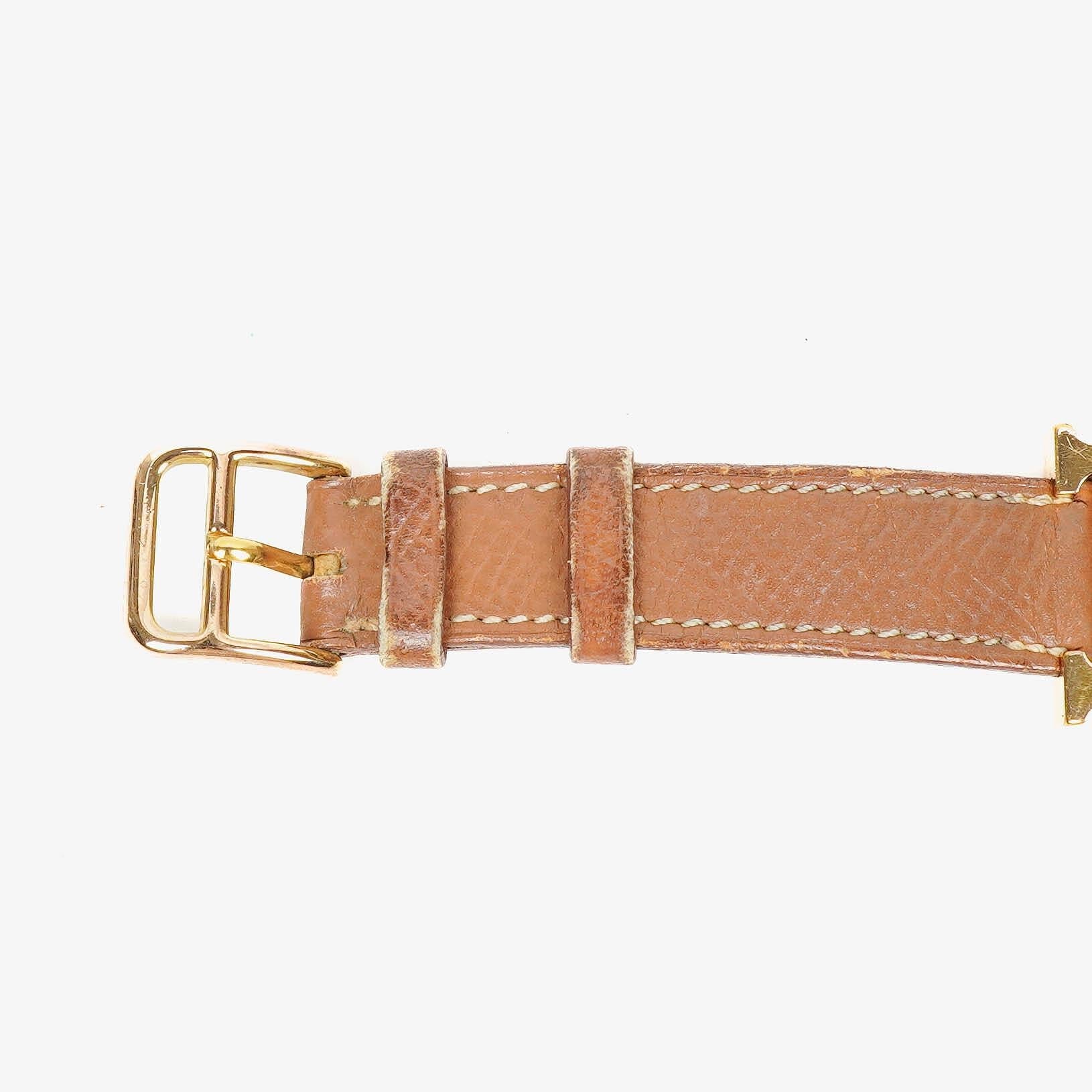 Hermès Heure H PM 21 mm Quarzuhr, vergoldet und braunes Leder, HH1.210