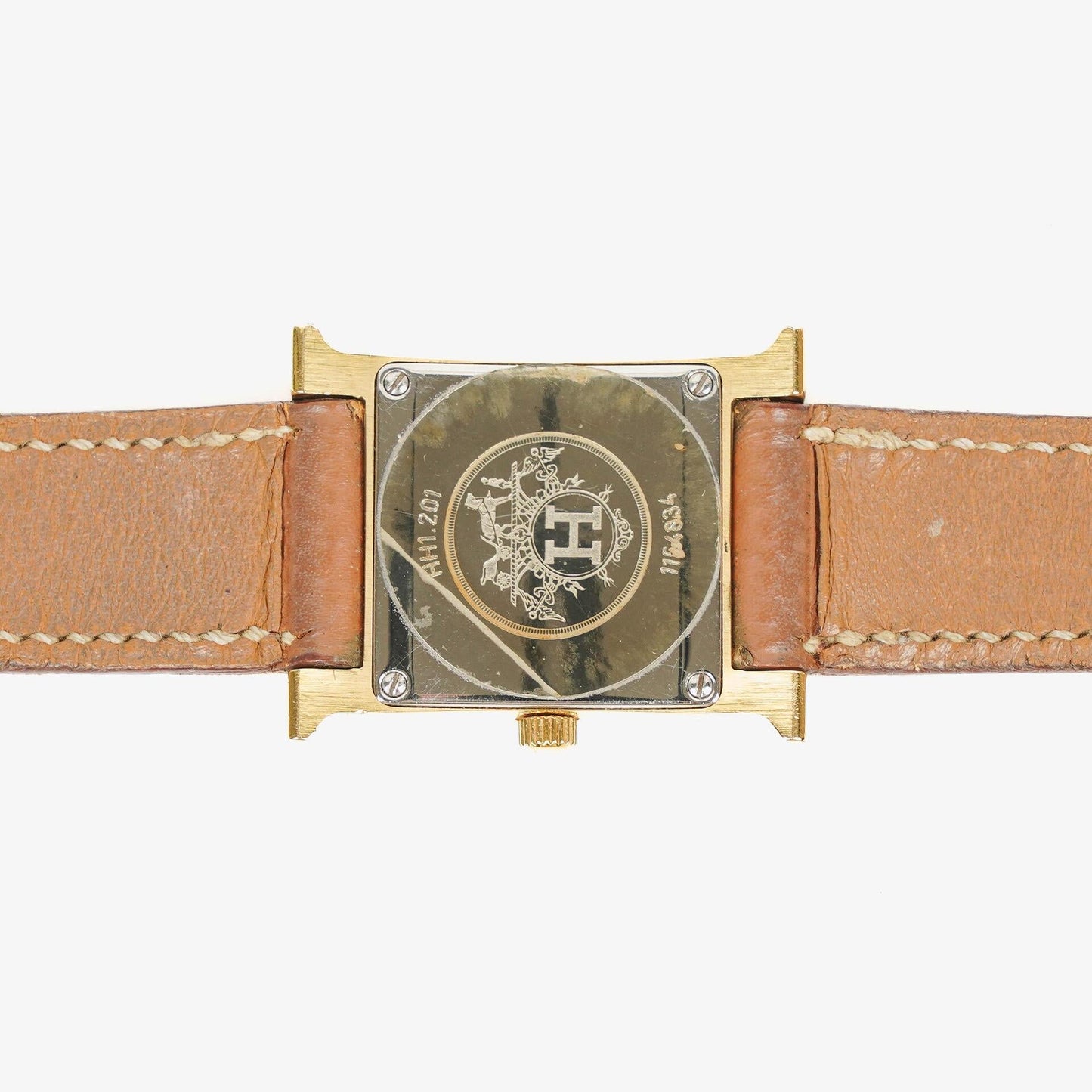 Hermès Heure H PM 21 mm Quarzuhr, vergoldet und braunes Leder, HH1.210