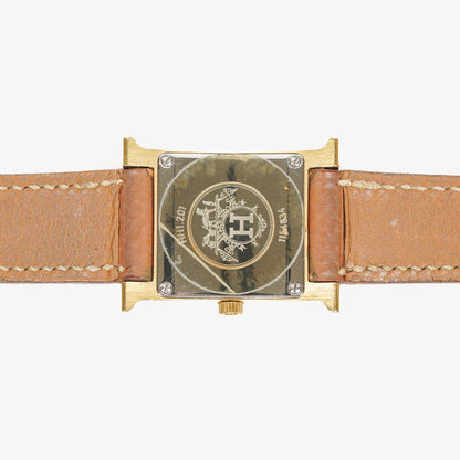 Hermès Heure H PM 21 mm Quarzuhr, vergoldet und braunes Leder, HH1.210