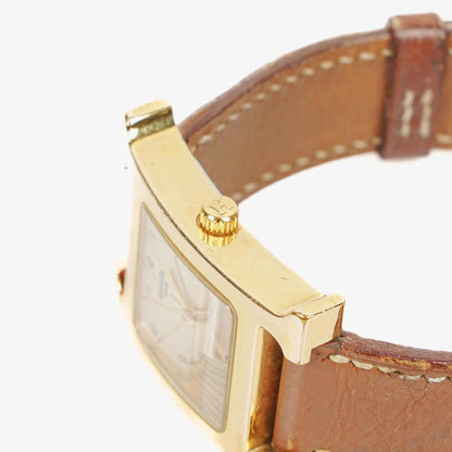 Hermès Heure H PM 21 mm Quarzuhr, vergoldet und braunes Leder, HH1.210