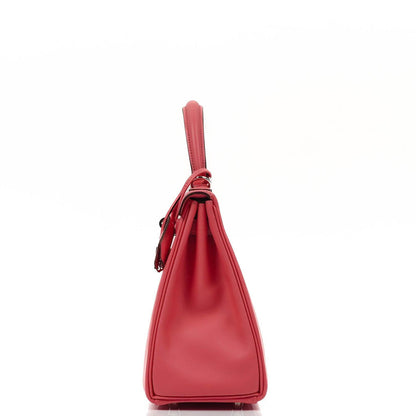 Hermes Kelly 25 Retourne Rose Azalee Swift Leder mit Palladium-Beschlägen