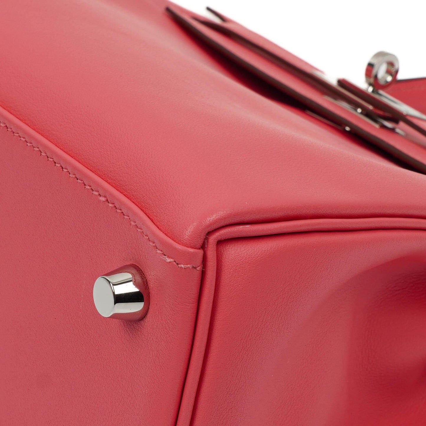 Hermes Kelly 25 Retourne Rose Azalee Swift Leder mit Palladium-Beschlägen