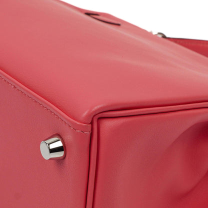 Hermes Kelly 25 Retourne Rose Azalee Swift Leder mit Palladium-Beschlägen