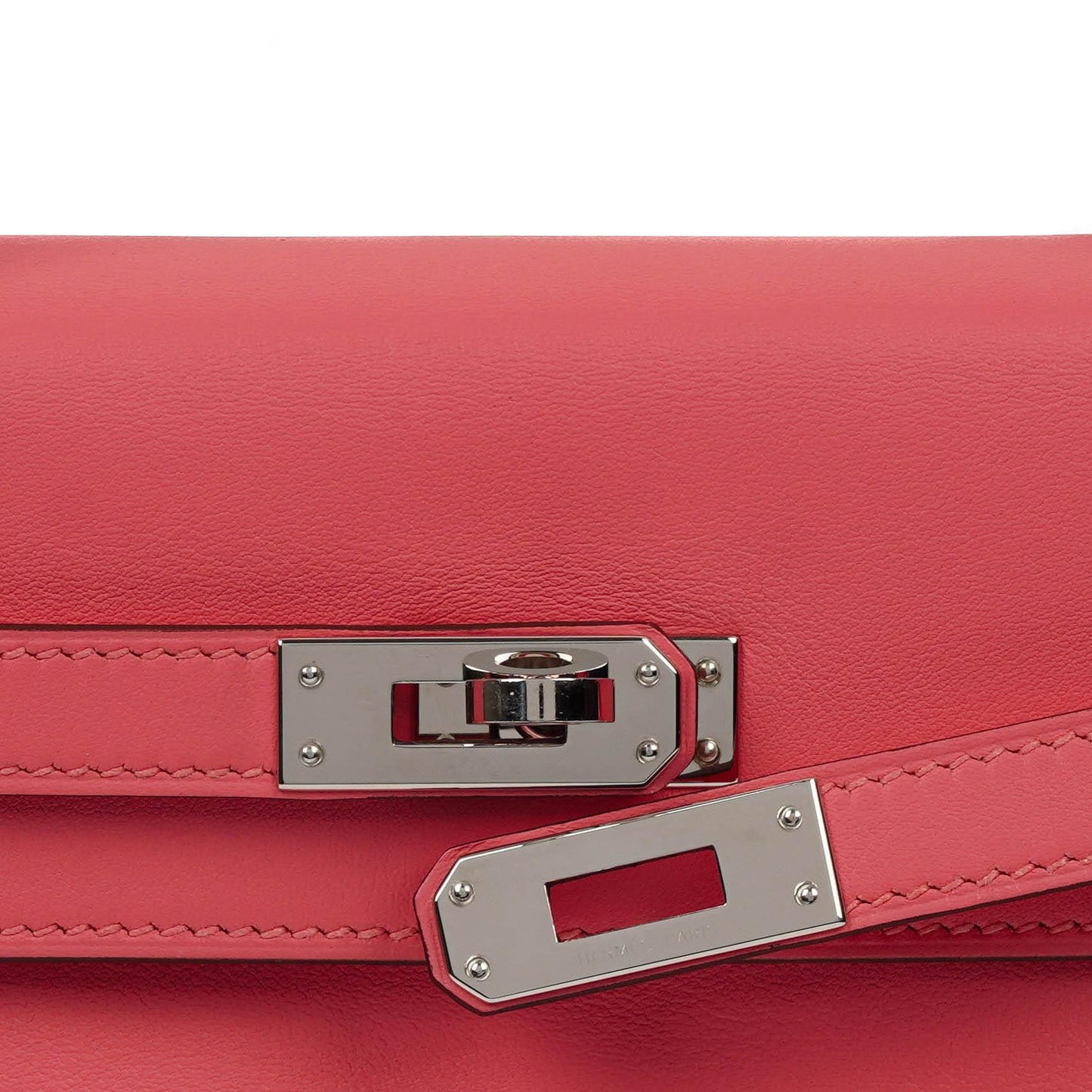 Hermes Kelly 25 Retourne Rose Azalee Swift Leder mit Palladium-Beschlägen