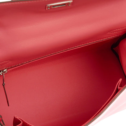 Hermes Kelly 25 Retourne Rose Azalee Swift Leder mit Palladium-Beschlägen