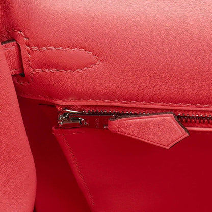 Hermes Kelly 25 Retourne Rose Azalee Swift Leder mit Palladium-Beschlägen