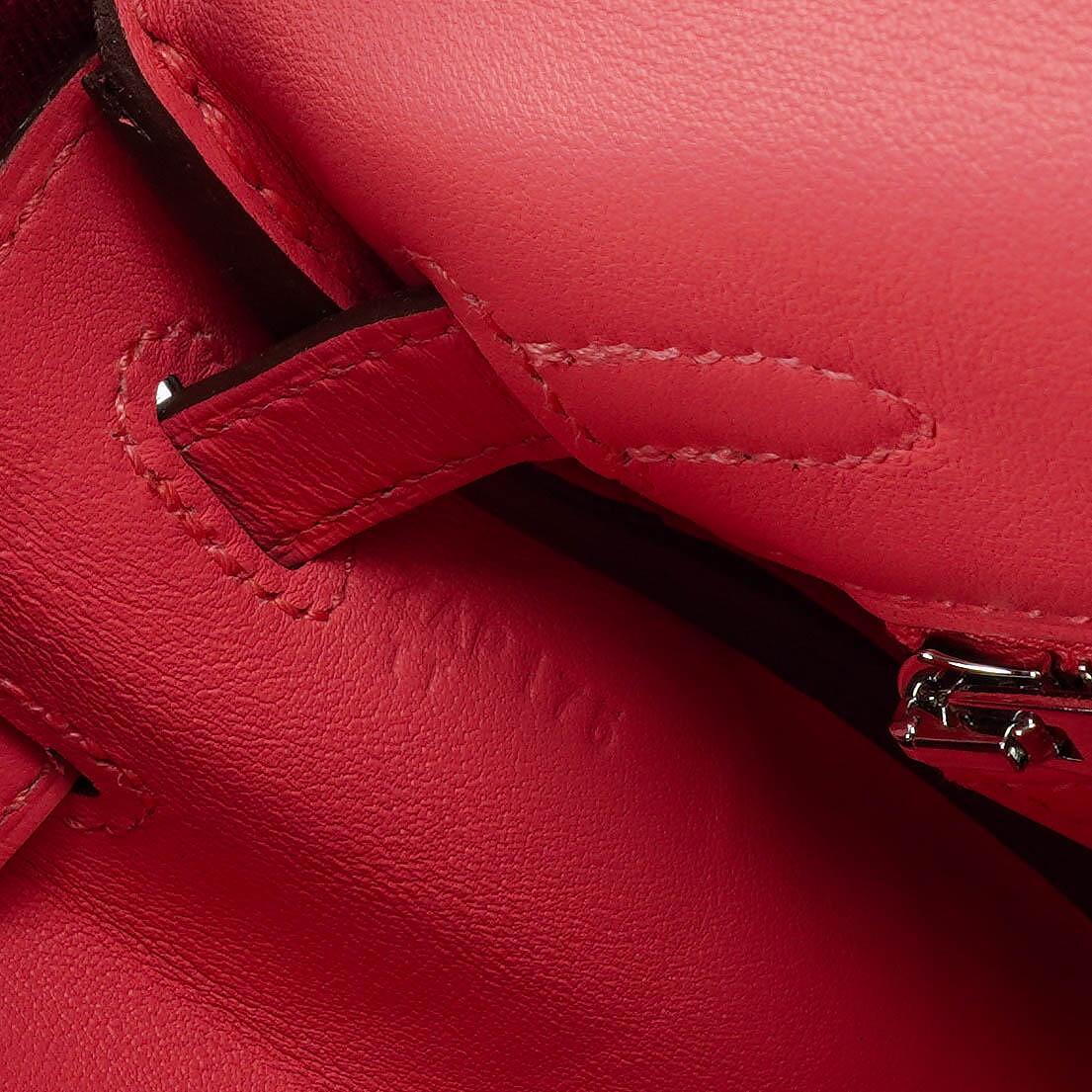 Hermes Kelly 25 Retourne Rose Azalee Swift Leder mit Palladium-Beschlägen