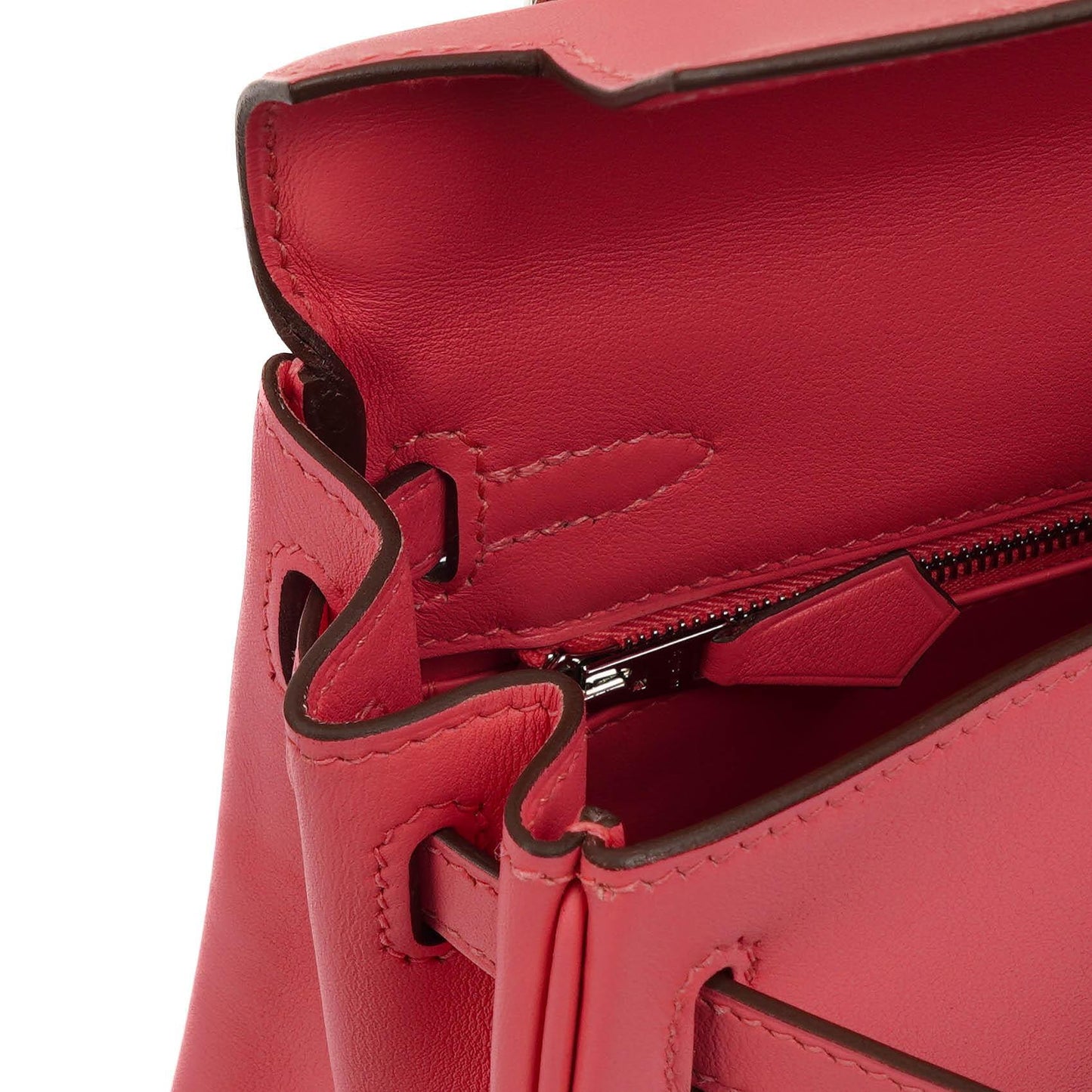Hermes Kelly 25 Retourne Rose Azalee Swift Leder mit Palladium-Beschlägen