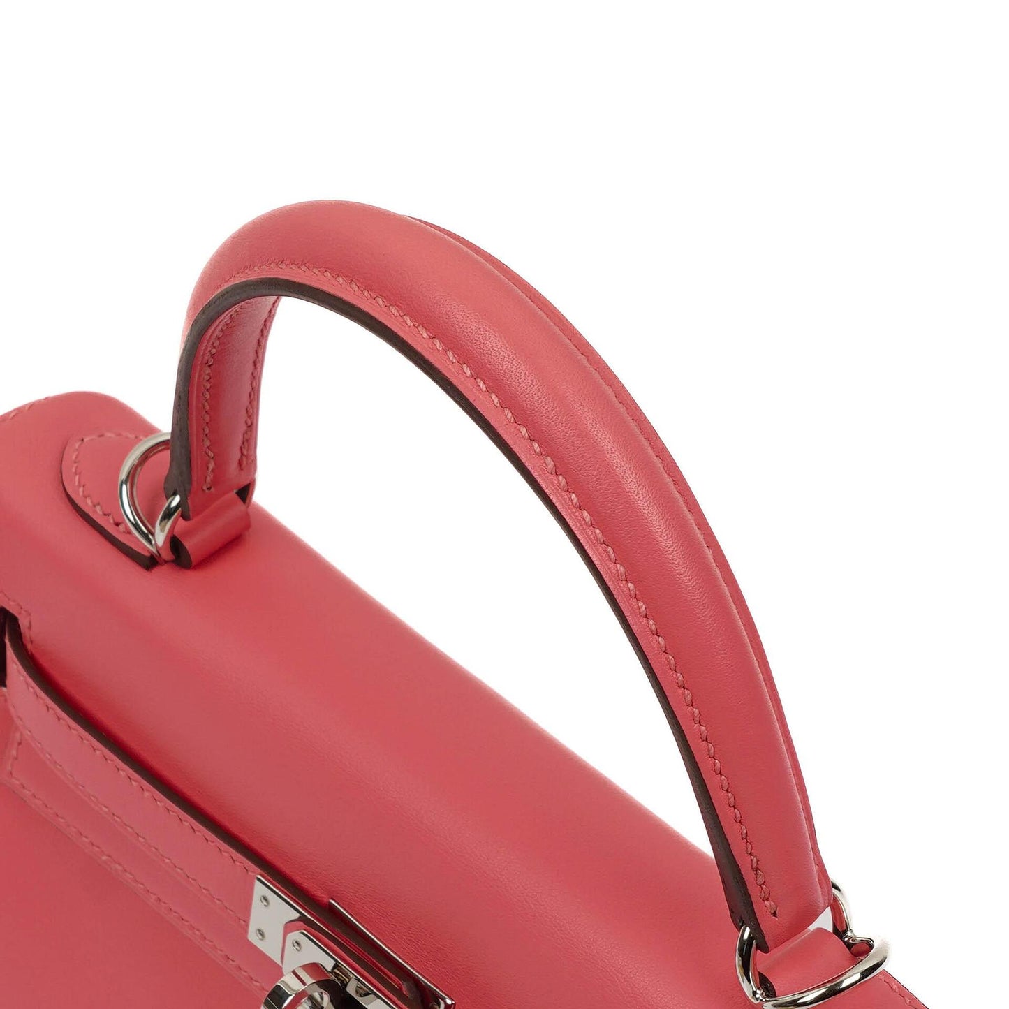 Hermes Kelly 25 Retourne Rose Azalee Swift Leder mit Palladium-Beschlägen