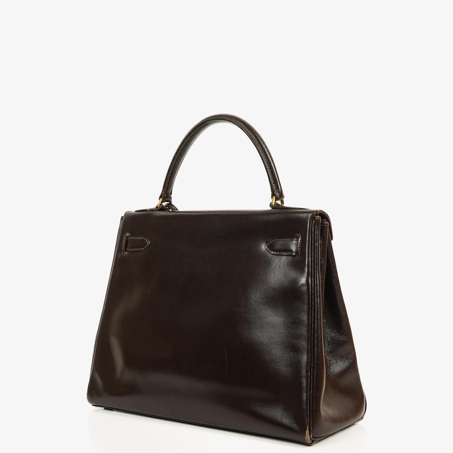 Hermès Kelly 28 Retourne Vintage aus Chocolate Box-Kalbsleder mit Goldbeschlägen, 1965
