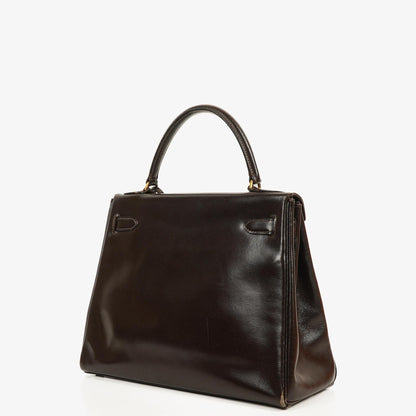 Hermès Kelly 28 Retourne Vintage aus Chocolate Box-Kalbsleder mit Goldbeschlägen, 1965