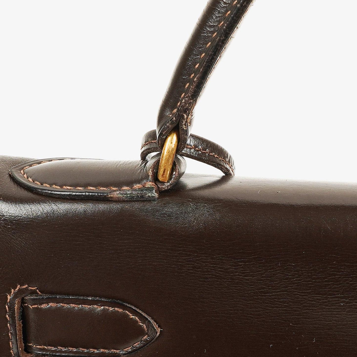 Hermès Kelly 28 Retourne Vintage aus Chocolate Box-Kalbsleder mit Goldbeschlägen, 1965