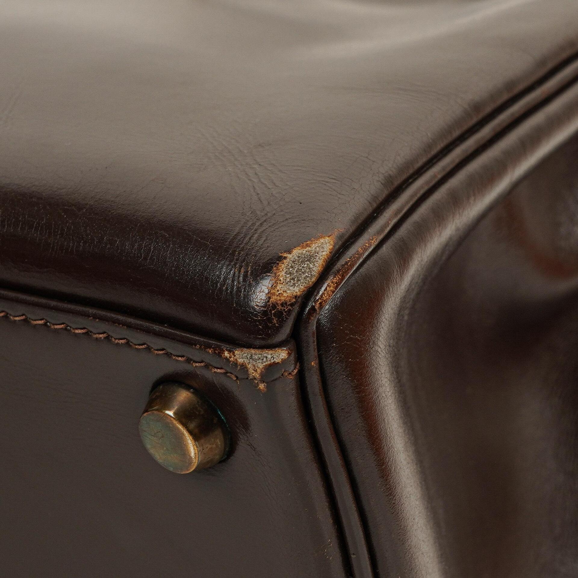 Hermès Kelly 28 Retourne Vintage aus Chocolate Box-Kalbsleder mit Goldbeschlägen, 1965