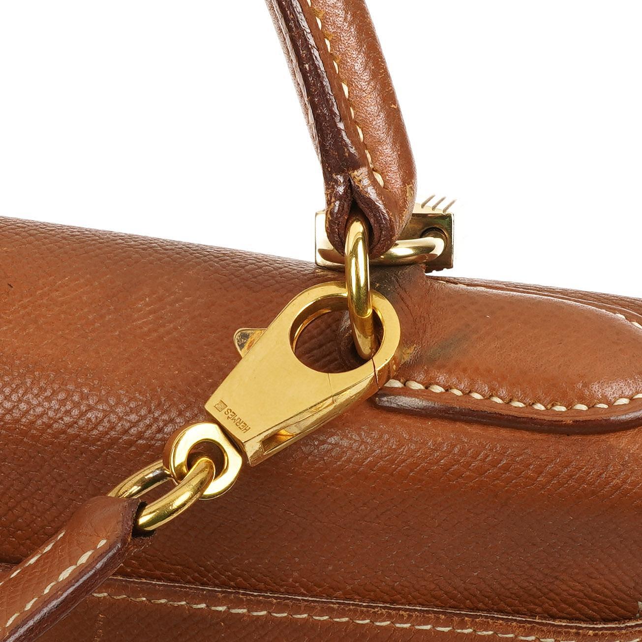 Hermès Kelly 32 Retourne Gold Courchevel Gold Hardware, 1992