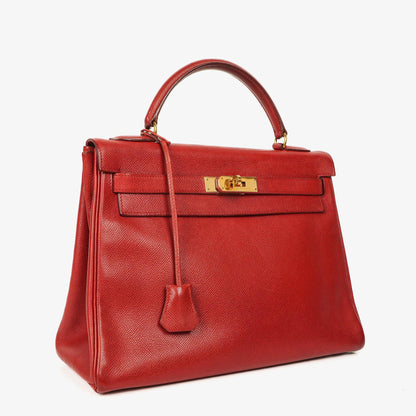 Hermès Kelly 32 Retourne in Rouge Vif mit Goldbeschlägen