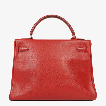 Hermès Kelly 32 Retourne in Rouge Vif mit Goldbeschlägen