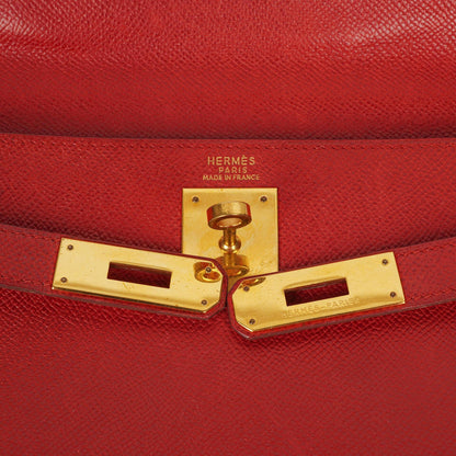 Hermès Kelly 32 Retourne in Rouge Vif mit Goldbeschlägen