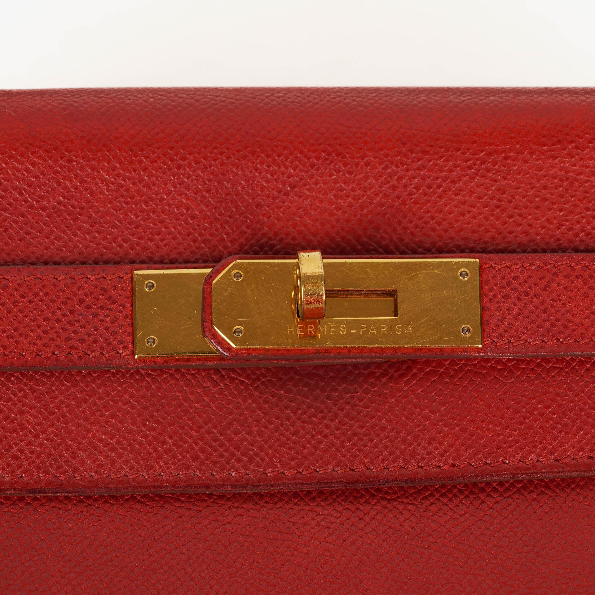 Hermès Kelly 32 Retourne in Rouge Vif mit Goldbeschlägen