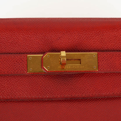 Hermès Kelly 32 Retourne in Rouge Vif mit Goldbeschlägen
