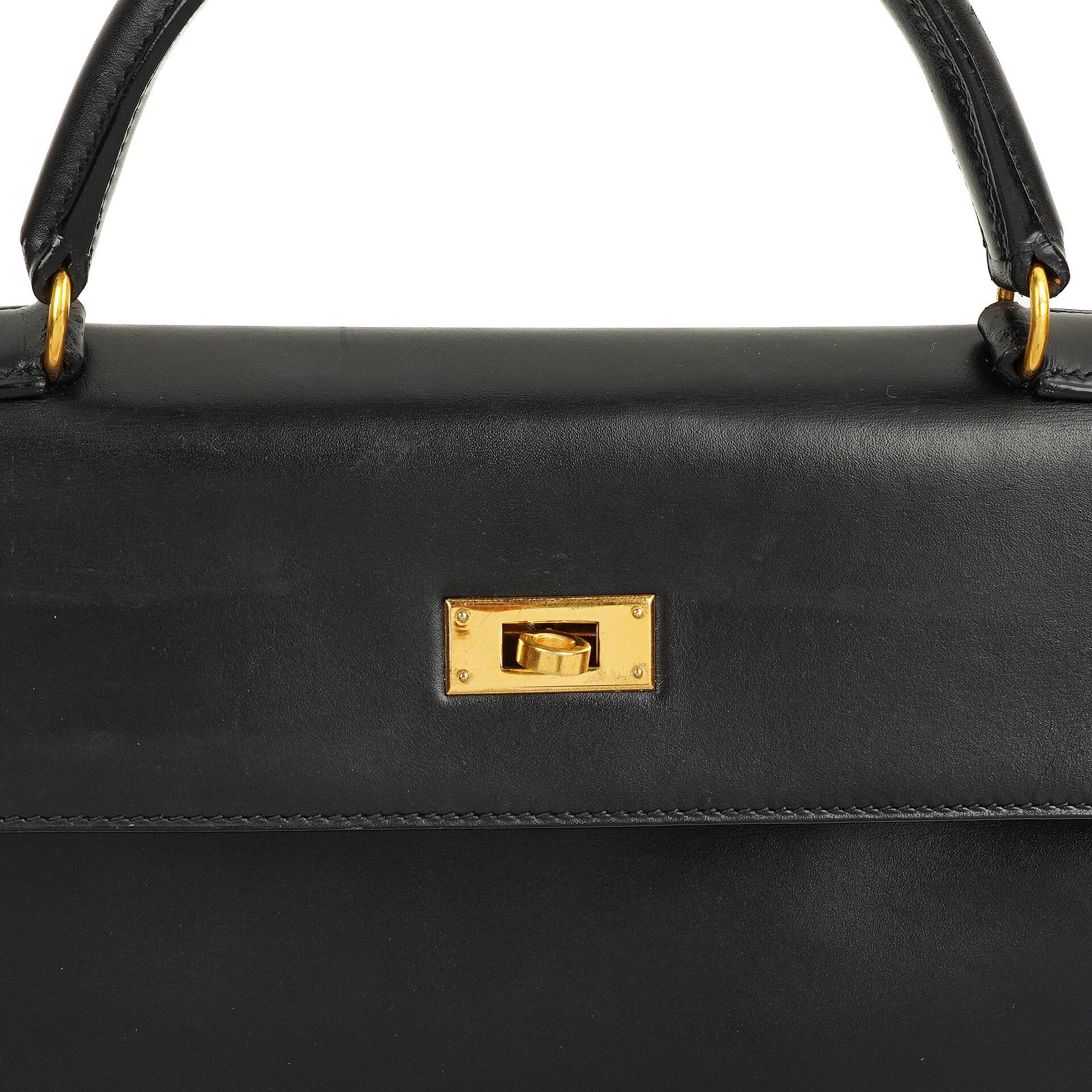 Hermes Kelly 32 Retourne Vintage Schwarz Box Kalbsleder Goldbeschläge 1997