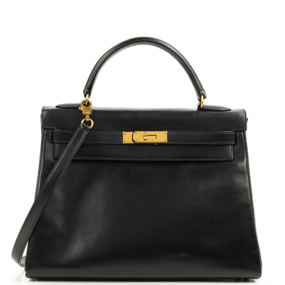 Hermes Kelly 32 Retourne Vintage Schwarz Box Kalbsleder Goldbeschläge 1997