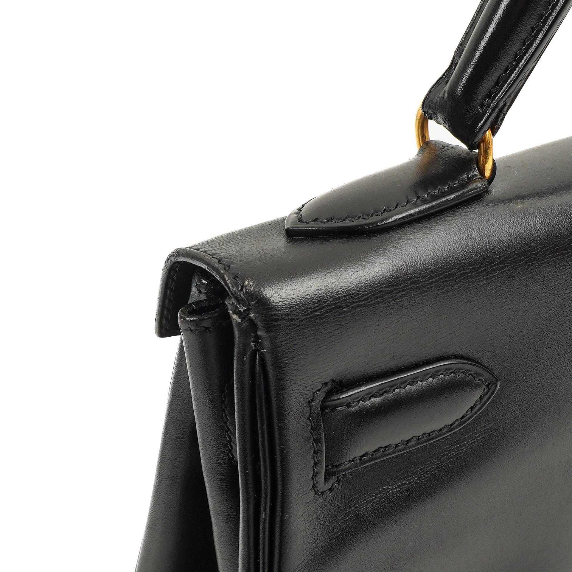 Hermes Kelly 32 Retourne Vintage Schwarz Box Kalbsleder Goldbeschläge 1997