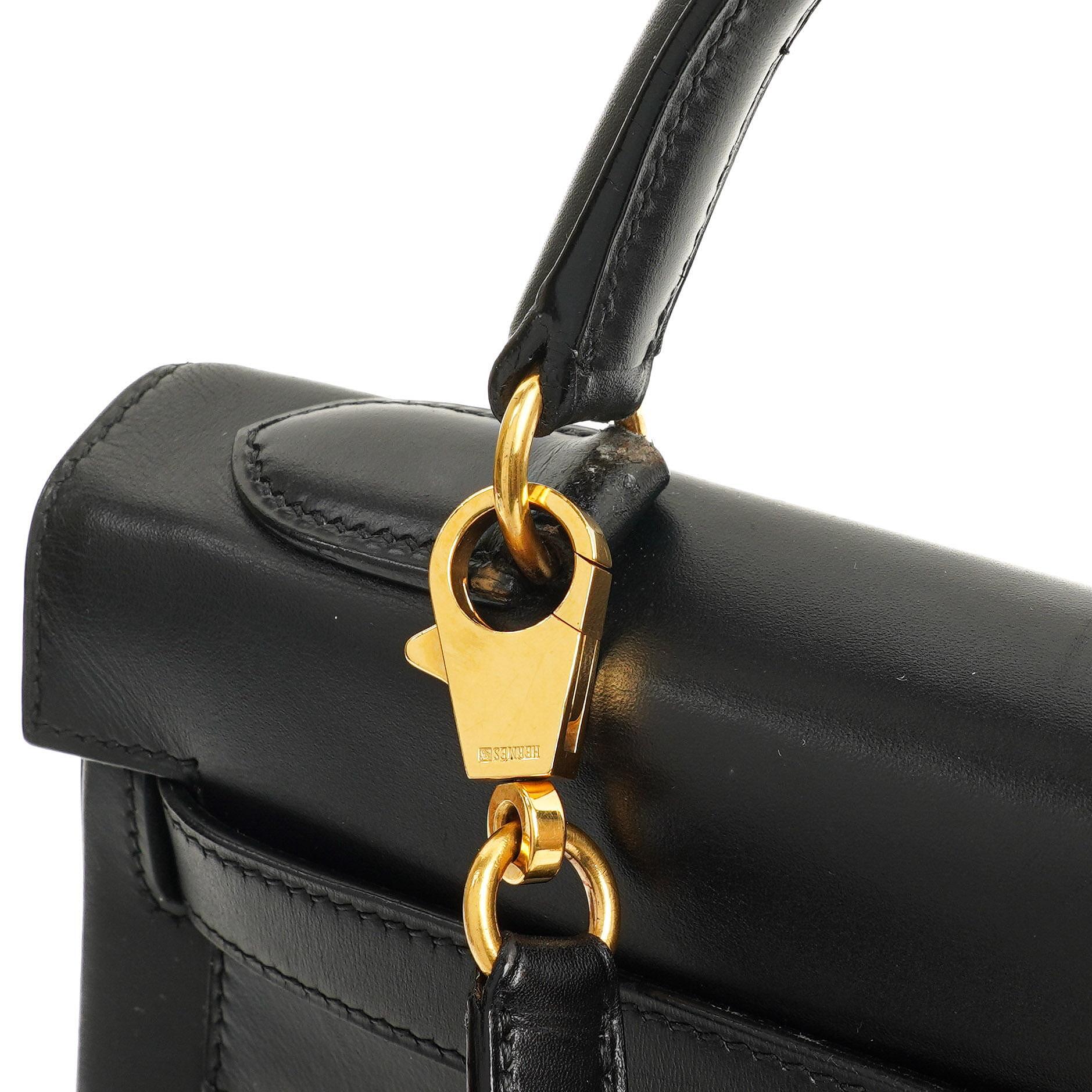 Hermes Kelly 32 Retourne Vintage Schwarz Box Kalbsleder Goldbeschläge 1997