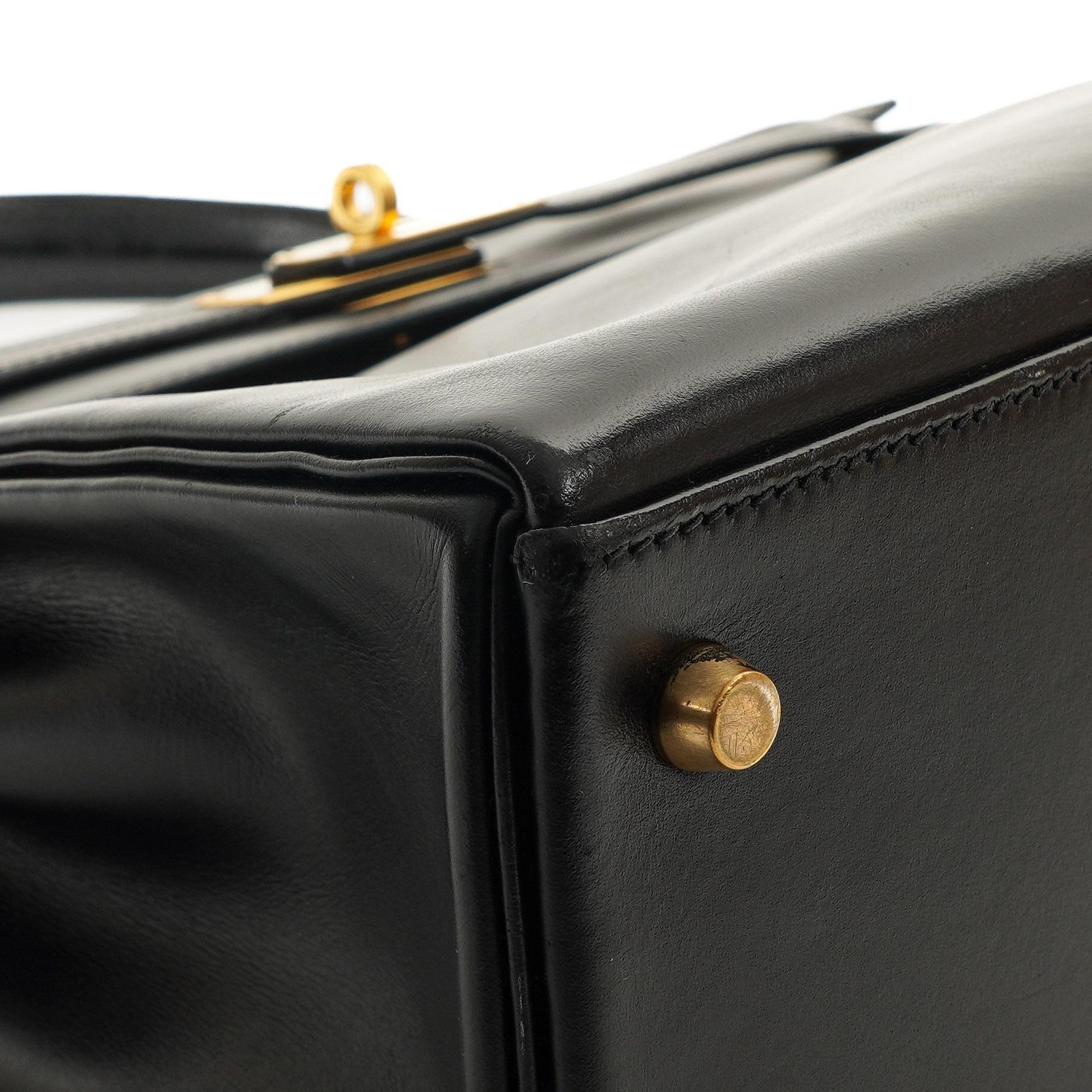 Hermes Kelly 32 Retourne Vintage Schwarz Box Kalbsleder Goldbeschläge 1997