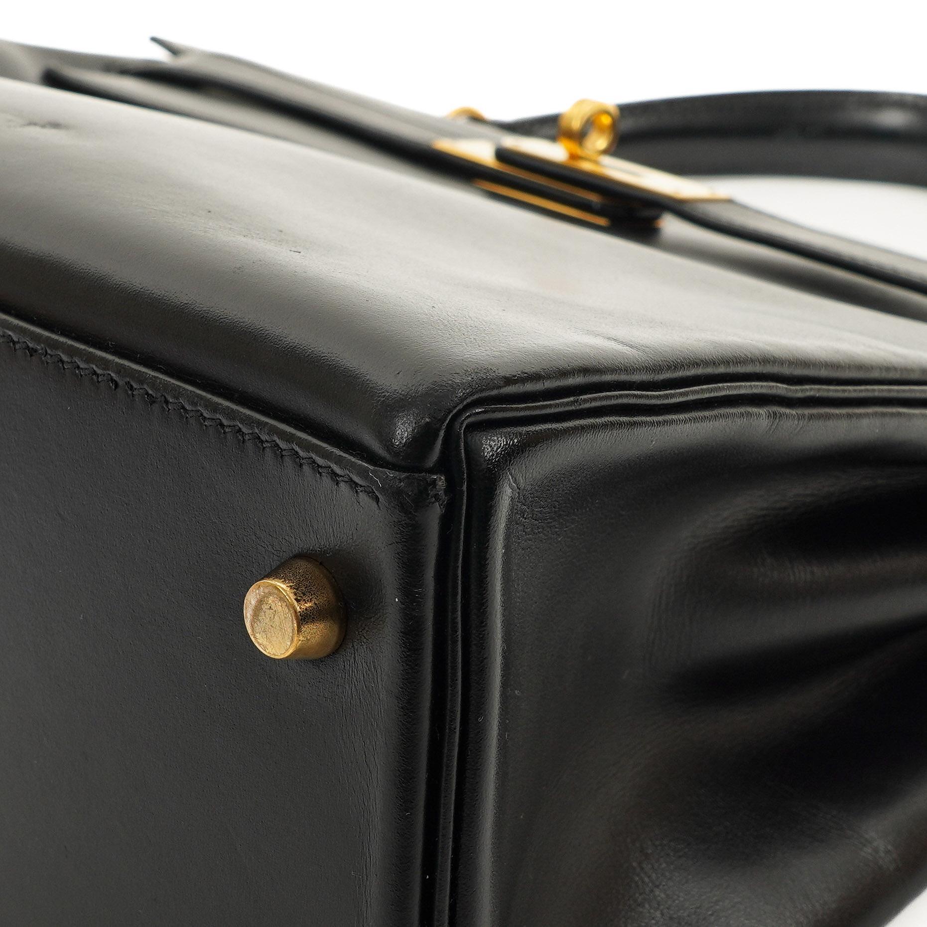 Hermes Kelly 32 Retourne Vintage Schwarz Box Kalbsleder Goldbeschläge 1997
