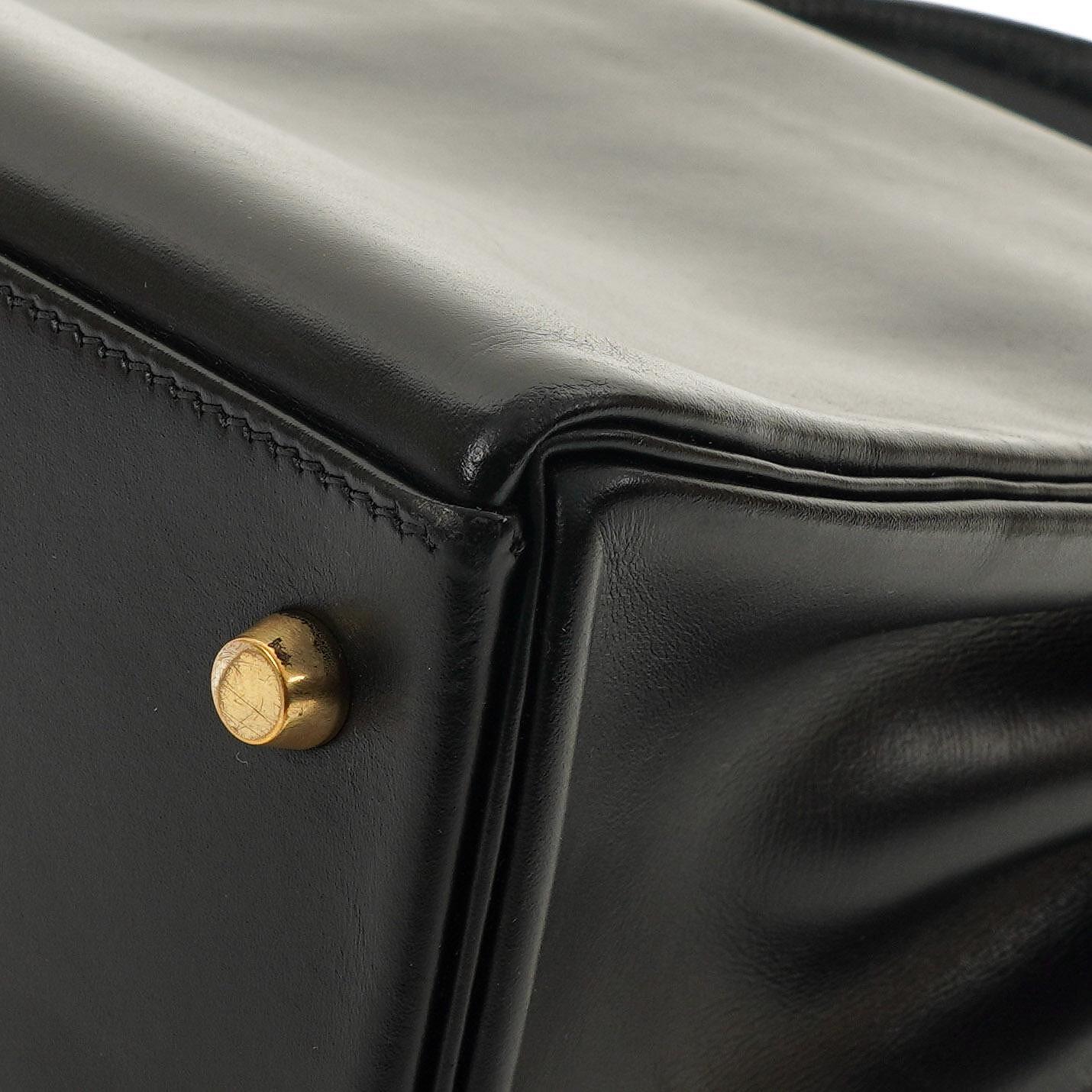 Hermes Kelly 32 Retourne Vintage Schwarz Box Kalbsleder Goldbeschläge 1997