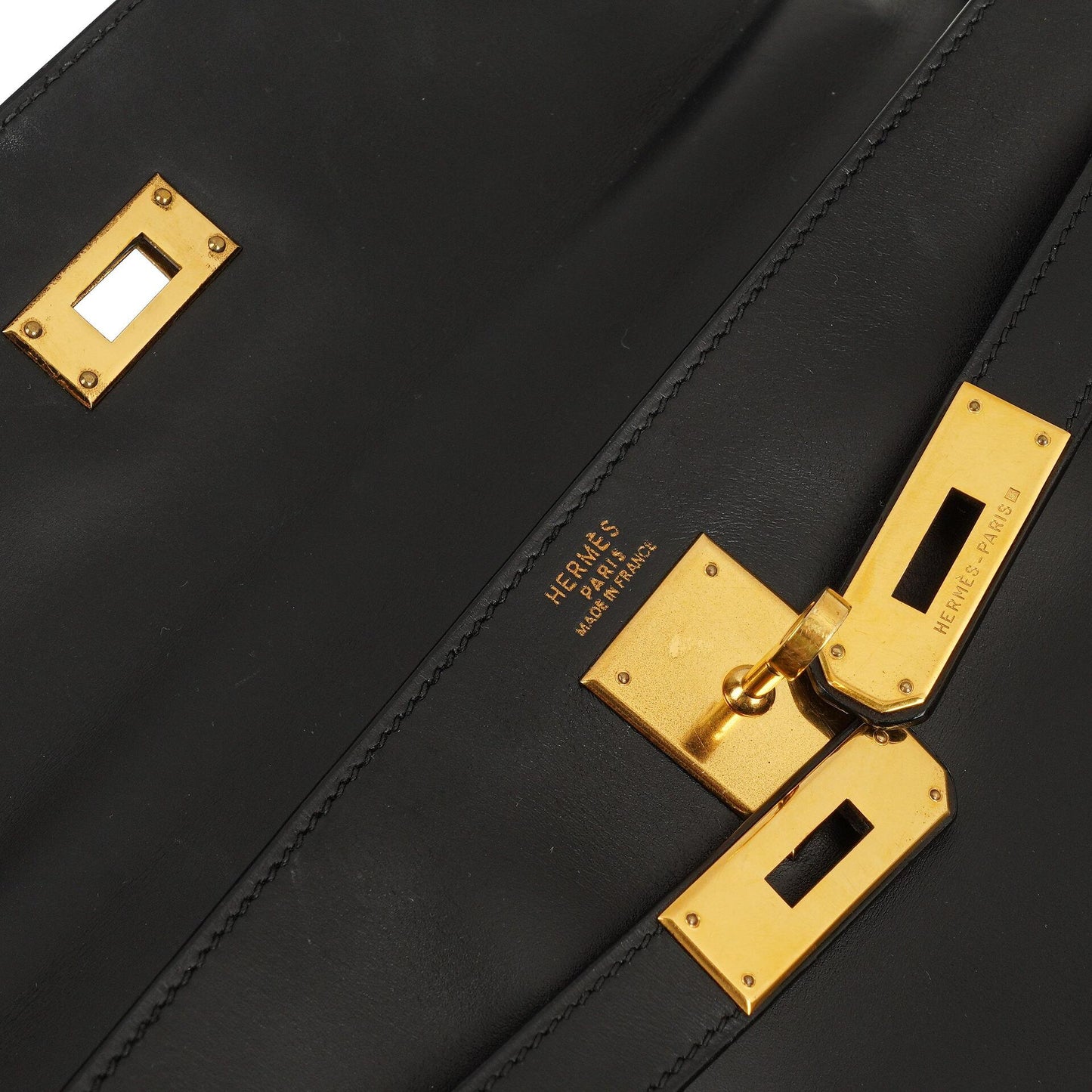 Hermes Kelly 32 Retourne Vintage Schwarz Box Kalbsleder Goldbeschläge 1997