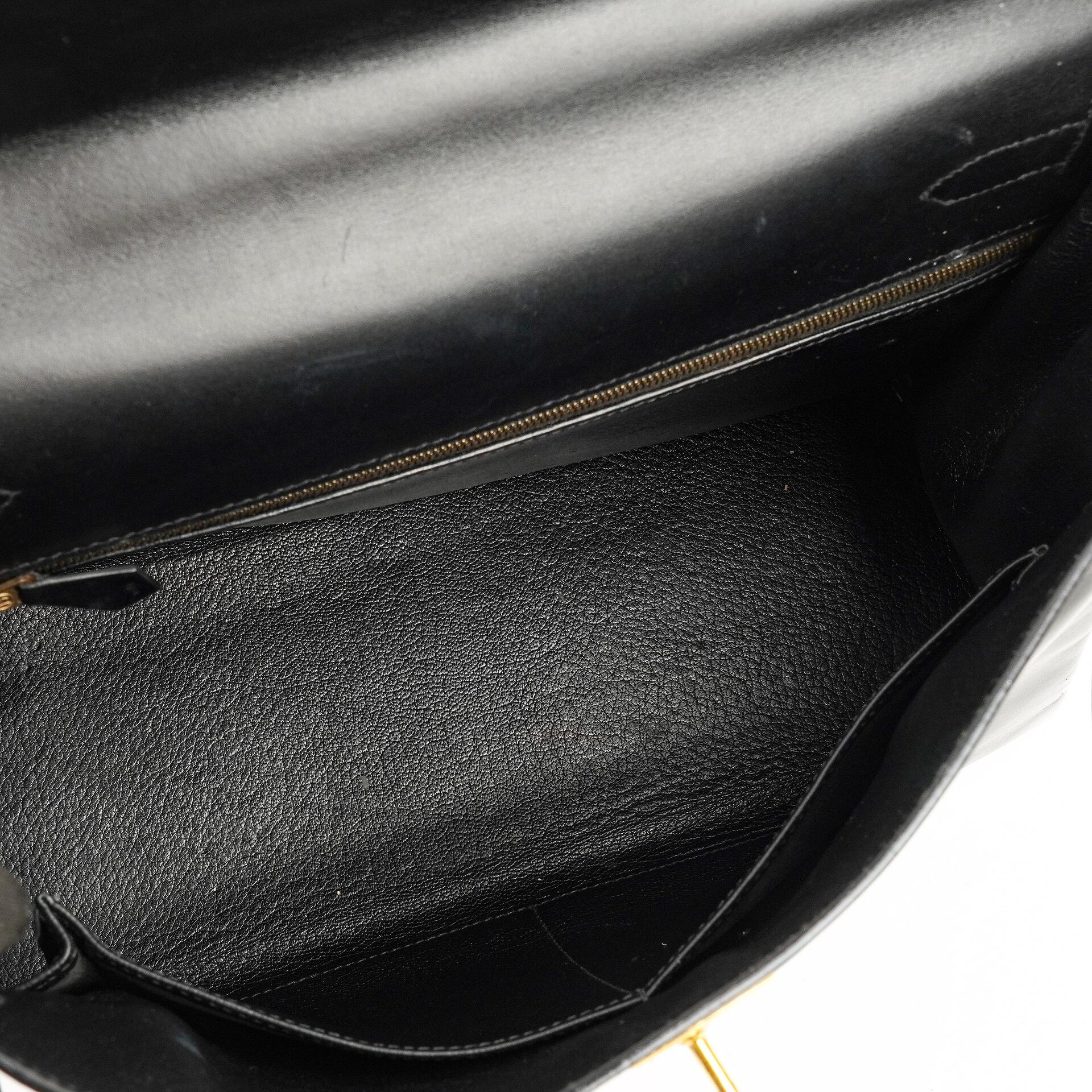 Hermes Kelly 32 Retourne Vintage Schwarz Box Kalbsleder Goldbeschläge 1997
