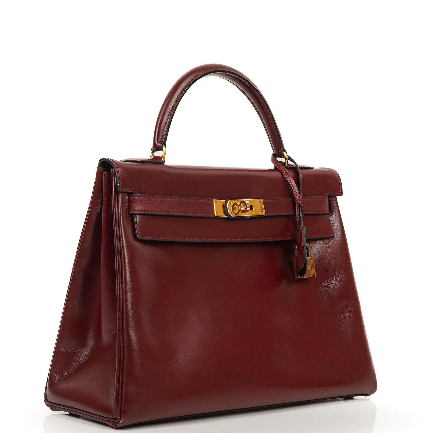 Hermes Kelly 32 Retourne Vintage Rouge H Box Kalbsleder Goldbeschläge 1983