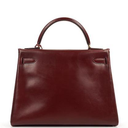 Hermes Kelly 32 Retourne Vintage Rouge H Box Kalbsleder Goldbeschläge 1983