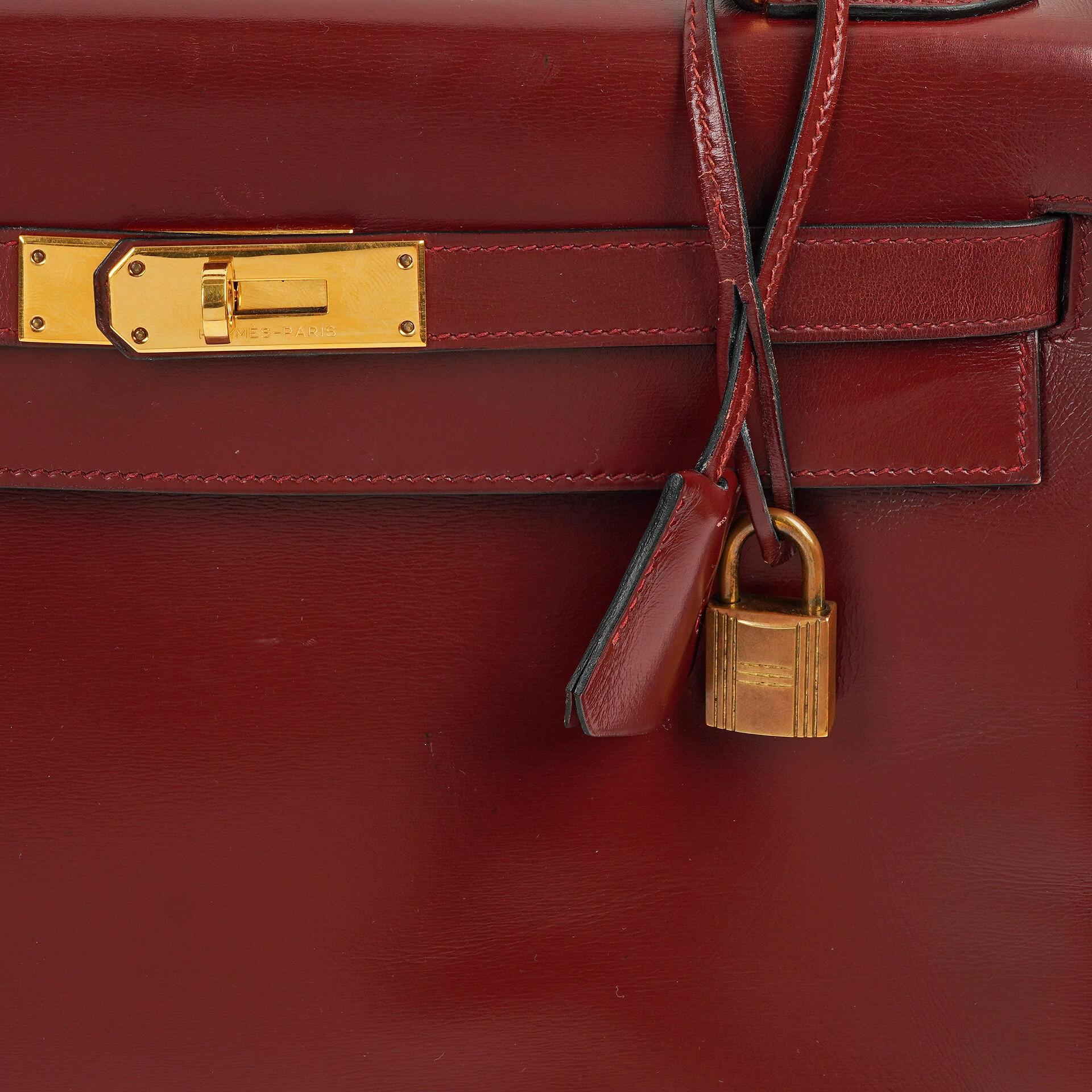 Hermes Kelly 32 Retourne Vintage Rouge H Box Kalbsleder Goldbeschläge 1983