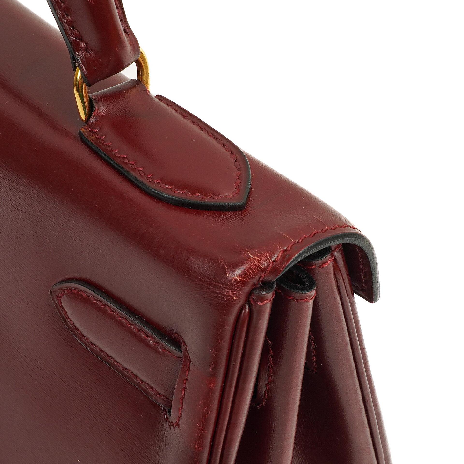 Hermes Kelly 32 Retourne Vintage Rouge H Box Kalbsleder Goldbeschläge 1983