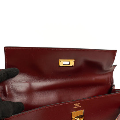 Hermes Kelly 32 Retourne Vintage Rouge H Box Kalbsleder Goldbeschläge 1983