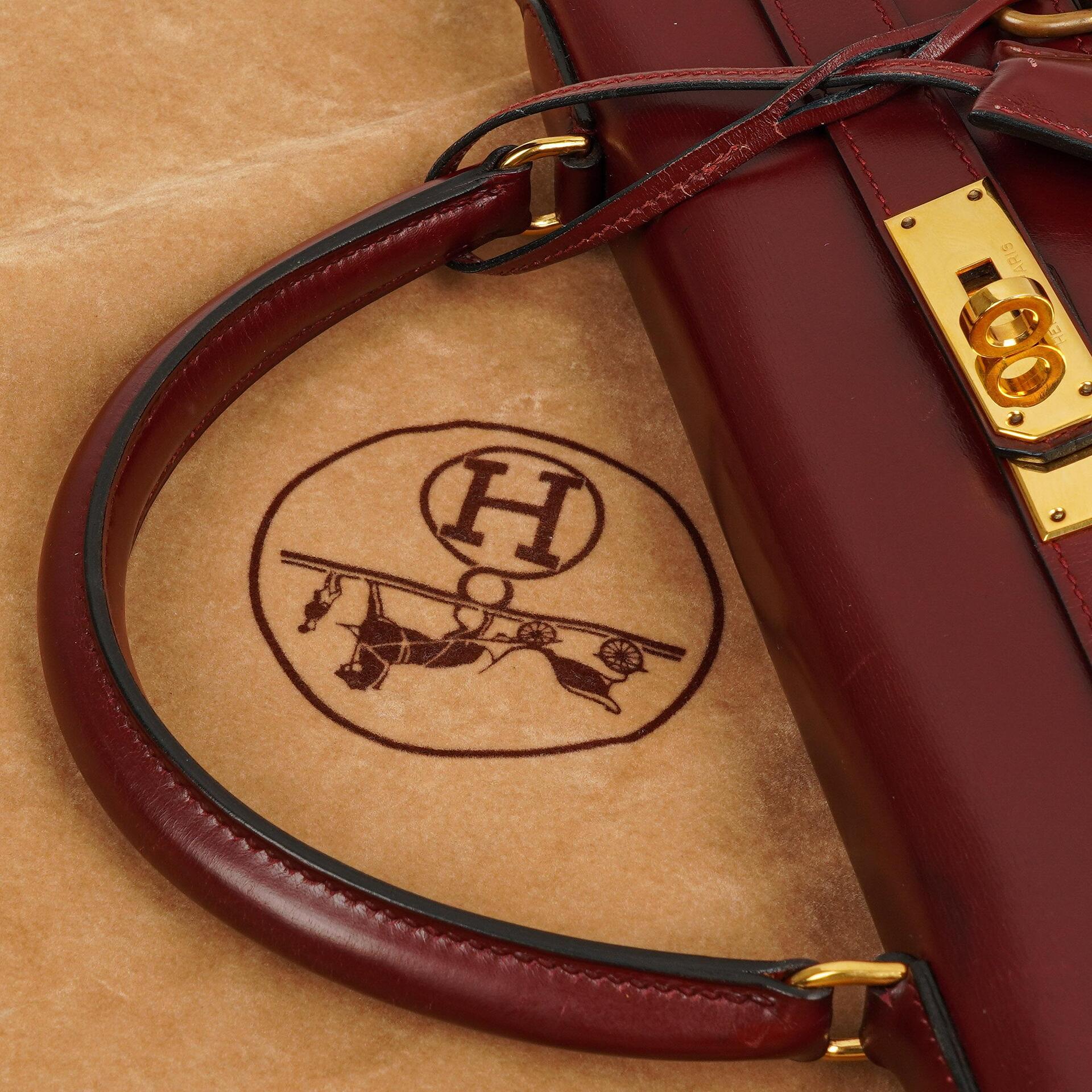 Hermes Kelly 32 Retourne Vintage Rouge H Box Kalbsleder Goldbeschläge 1983
