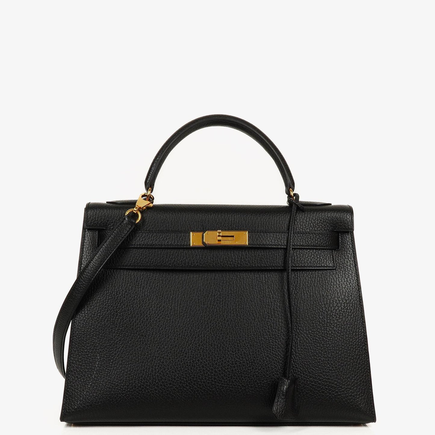 Hermès Kelly 32 Sellier Tasche in Schwarz aus Ardennes mit Goldbeschlägen, 1996