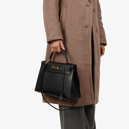 Hermès Kelly 32 Sellier Tasche in Schwarz aus Ardennes mit Goldbeschlägen, 1996